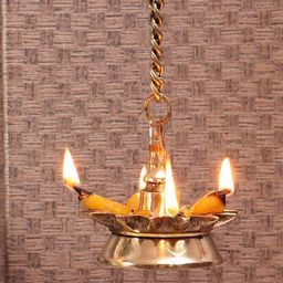 Two Moustaches Gold Toned 2 Pieces 14 Oil Wick Brass Hanging Diyas-53