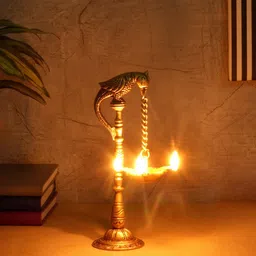 Two Moustaches Gold-Toned Parrot Design Hanging Diya Pair-image-26