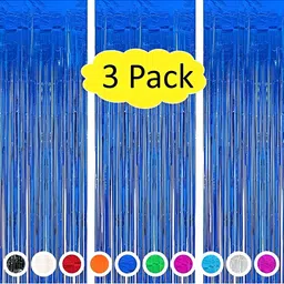 Special You Blue Patterned 3 Pack Foil Fringe Curtain-picture-19