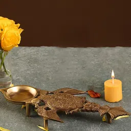 Two Moustaches Golden Twin Peacock Design Brass Pooja Spoon-image-51