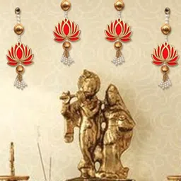Perpetual Red & Gold Toned Lotus Wall Hanging Latkan-image-9