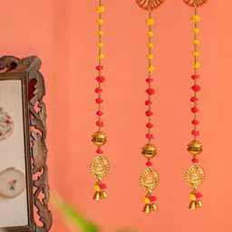BS AMOR Set Of 4 Gold-Toned & Yellow Self-Design Toran-36