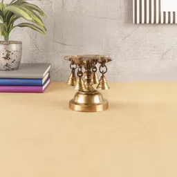 Two Moustaches Brown 4 Oil Wick Diya With Bells-40