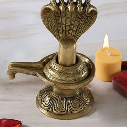Two Moustaches Gold-Toned Eternal Shivling With Sheshnag Brass Showpiece-image-94