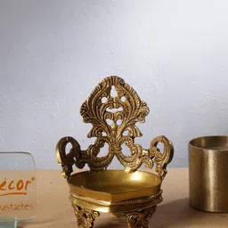 Two Moustaches Yellow Vintage Design Brass Carving Diya-picture-31