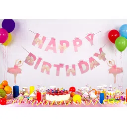 CHOCOZONE Pink Happy Birthday Banner Party Props-48