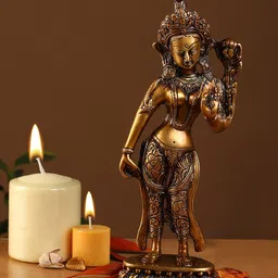 Two Moustaches Brown Textured Goddess Tara Brass Idol Showpiece-image-14