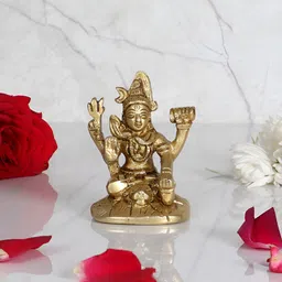 Two Moustaches Gold-toned Shiva Meditating Statue-image-42