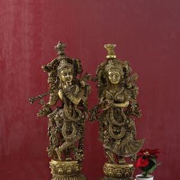 Two Moustaches Gold-Toned 2 Pieces Radha Krishna Statue Brass Showpiece-image-41