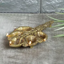 Two Moustaches Gold Toned Textured Leaf Design Diya-6