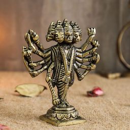 Two Moustaches Gold Toned Textured Standing Panchmukhi Hanuman Showpiece-image-91