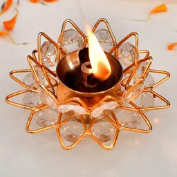Ascension Golden Crystal Round Metal Akhand Jyot Diya-image-5