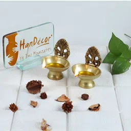 Two Moustaches 2 Pcs Ethnic Carving Design Brass Diyas-image-50