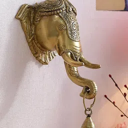Two Moustaches Brown Ganpati Brass Wall Hanging with Bell-image-52