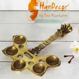 Two Moustaches Brown Brass Panchdeep Pooja Spoon Diya-picture-15