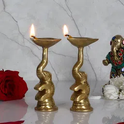 Two Moustaches Gold Toned 2 Pieces Textured Brass Diyas-image-15