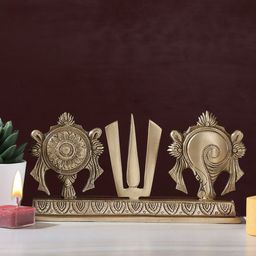 Two Moustaches Gold Toned Shankh Chakra Namah Showpiece-image-6