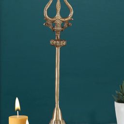 Two Moustaches Gold-Toned Shiva's Trishul With Damru Showpiece-image-64