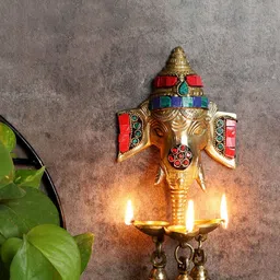 Two Moustaches Gold-toned Ganesha Shaped Wall Hanging Diya-image-23