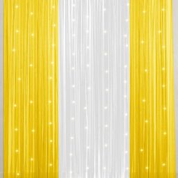 Special You 9-pcs Yellow & White Net Curtain & Fairy Light Backdrop Decoration-0