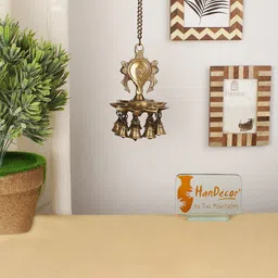 Two Moustaches Brown Brass 9 Oil Wick Hanging Diya-picture-41