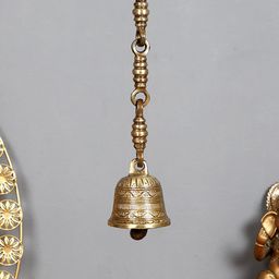 Two Moustaches Gold Toned Brass Temple Hanging Designer Bell With Ethnic Chain-44