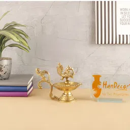 Two Moustaches Twin Peacock Design Ethnic Curved Brass Diya-image-45