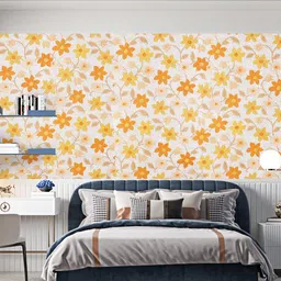 Dakshya Industries Yellow & Orange Floral Printed Waterproof Self-Adhesive Wallpaper-image-4