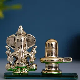 eCraftIndia Silver-Colored Decorative Lord Ganesha With Shivling Statue Murti Showpiece-9