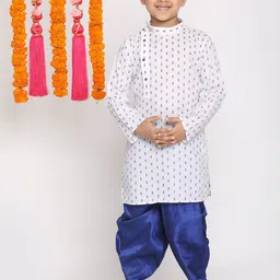VASTRAMAY Boys White & Blue Printed Regular Pure Cotton Kurta with Dhoti Pants-3