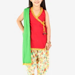 KID1 Girls Pink Angrakha Pure Cotton Kurti with Dhoti Salwar & With Dupatta-image-37