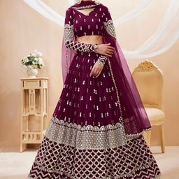 FABPIXEL Embroidered Mirror Work Semi-Stitched Lehenga Choli With Dupatta-picture-13