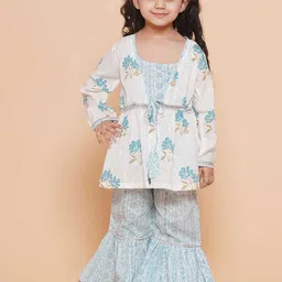Aj DEZInES Girls Geometric Printed Regular Pure Cotton Kurti with Sharara & Shrug-image-28