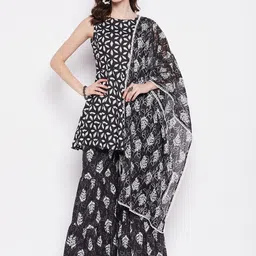 Imfashini Floral Printed A-Line Pure Cotton Kurti With Sharara & Dupatta-picture-11