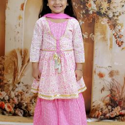 KID1 Girls Floral Printed Empire Gotta Patti Pure Cotton Kurti with Sharara & With Dupatta-image-34