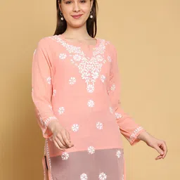 ADA Floral Embroidered Chikankari Kurti with Slip-image-22