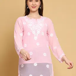 ADA Floral Embroidered Chikankari Kurti with Slip-image-93
