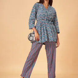 YU by Pantaloons Floral Printed Angrakha Pure Cotton Kurti With Palazzos-picture-51