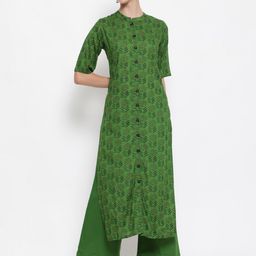 antaran Women Green Floral Printed Regular Pure Cotton Kurta with Palazzos-image-62