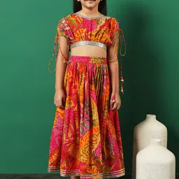 Readiprint Fashions Girls Printed Kalamkari Gotta Patti Cotton Ready to Wear Lehenga Choli-image-81