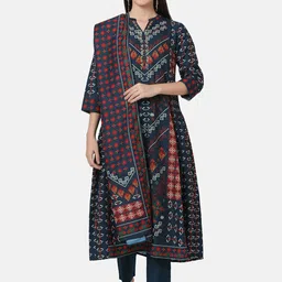 FFU Geometric Printed Embroiedered Detail Kurta With Trousers & Dupatta-16