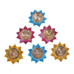 Fashion Bizz 6-Pcs Blue & Pink Textured Pooja Kamal Diyas-28