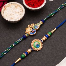 CraftVatika Set Of 2 Peacock & Mor Pankh Rakhi With Roli & RIce-9