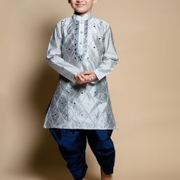 BAESD Boys Floral Embroidered Regular Mirror Work Dupion Silk Kurta with Pyjamas-44