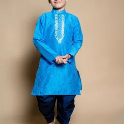 BAESD Boys Embroidered Mirror Work Straight Dupion Silk Kurta with Patiala-49