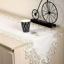MONKDECOR White Embroidered Table Runners-28