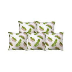 TANLOOMS Green & White 5 Pieces Floral Square Cushion Covers-image-5