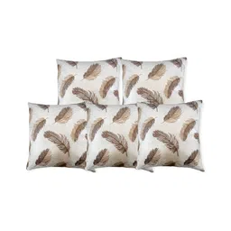 TANLOOMS Brown & White 5 Pieces Floral Square Cushion Covers-image-13