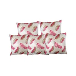 TANLOOMS Pink & White 5 Pieces Floral Square Cushion Covers-image-2