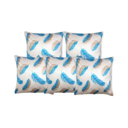 TANLOOMS Teal & White 5 Pieces Geometric Square Cushion Covers-image-103